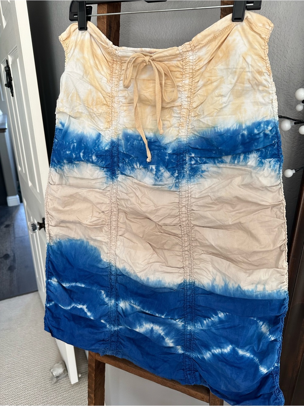 Wearables NWT Tie-Dye Blue and Cream Midi Skirt with Drawstring Waist size large